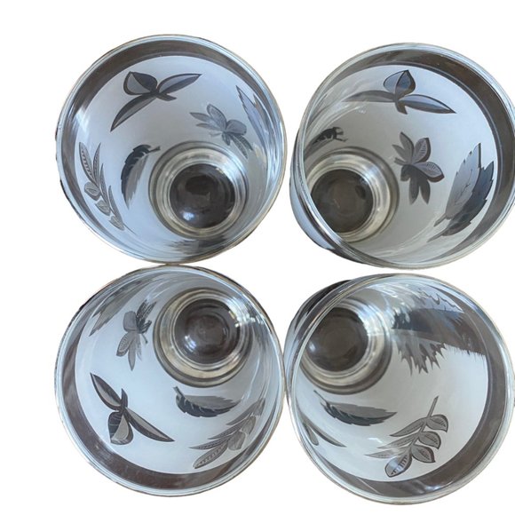 Vintage Libby Silver Leaves Frosted MCM Drinkware Set Of 4 - Picture 11 of 16